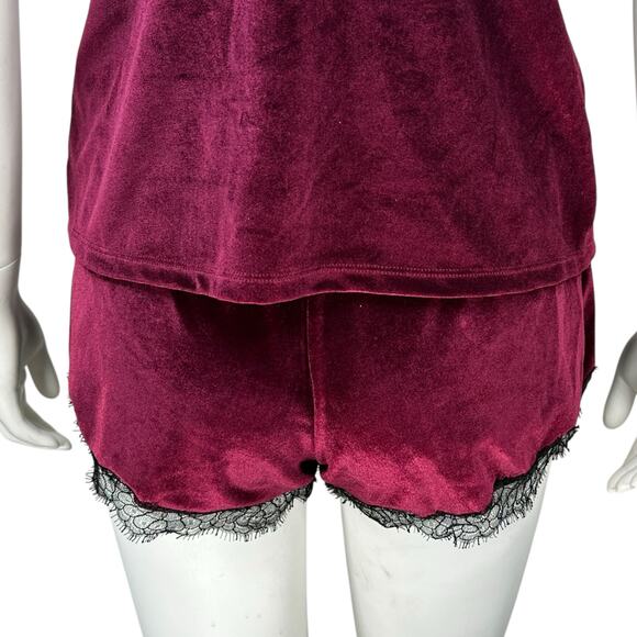 JASON WU Pajama Set Womens Size Small Camisole Shorts Velvet Lace Burgundy - Picture 6 of 10